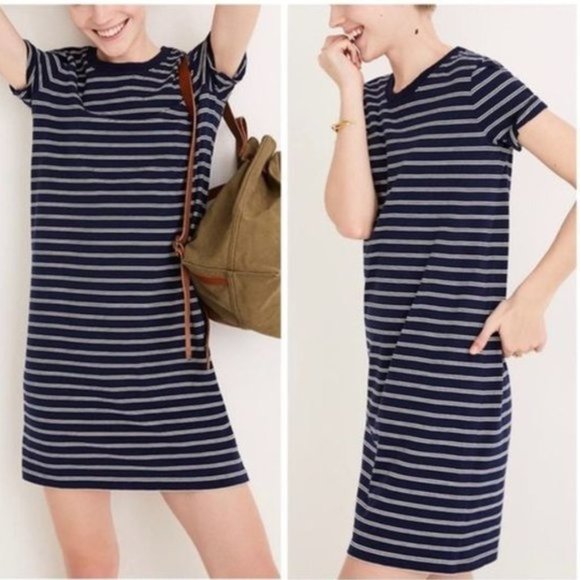 Madewell Dresses & Skirts - Madewell T-Shirt Dress Tina Stripe Blue White NWT